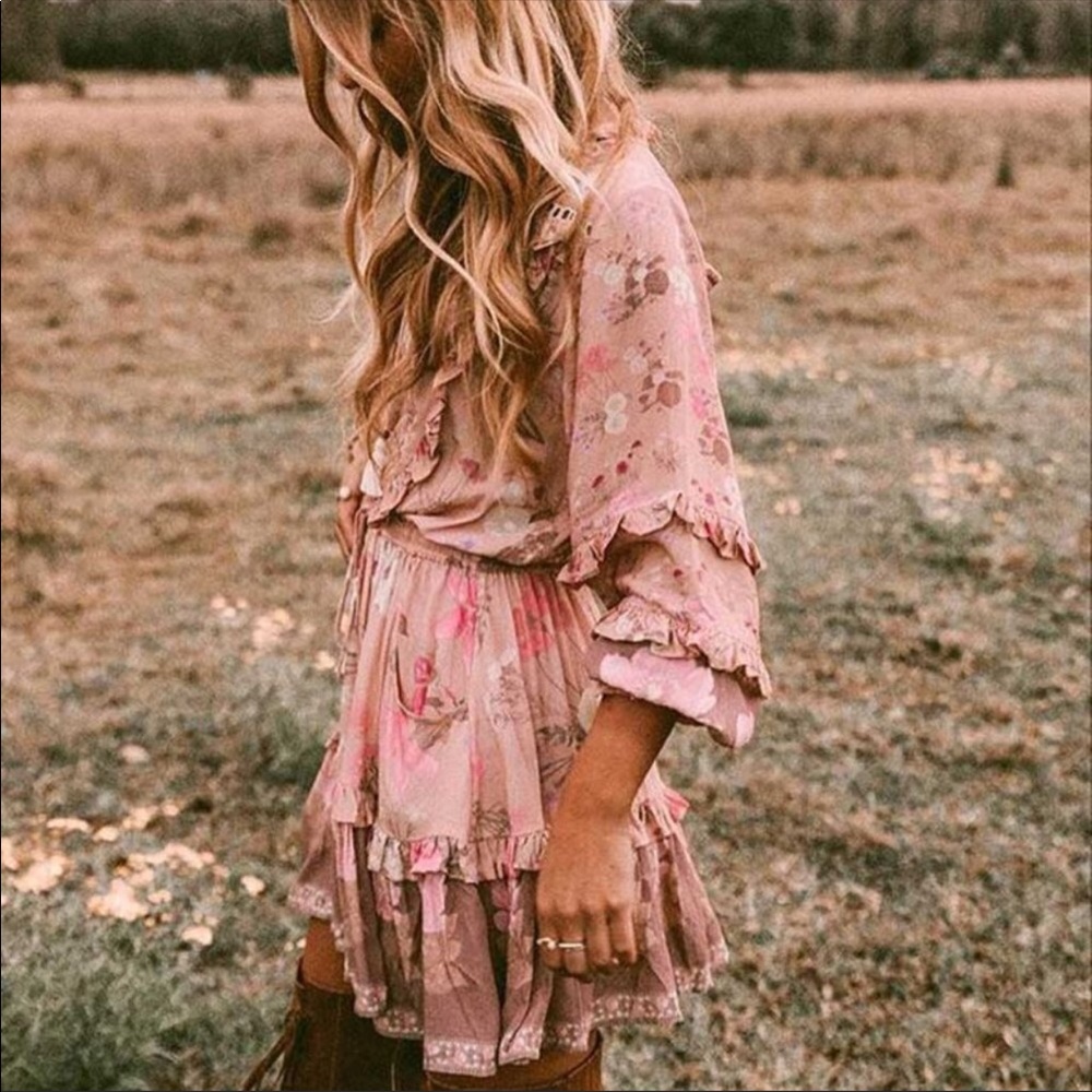 ClOSEOUT SALE# 66 NEW ! Boho Floral Long Sleeve Dress